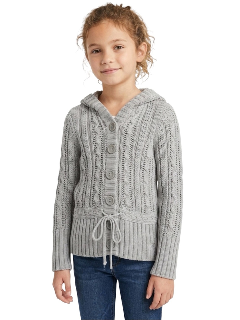 Abercrombie And Fitch Authentic Vintage Kids Gray Cable Knit Hooded Cardigan